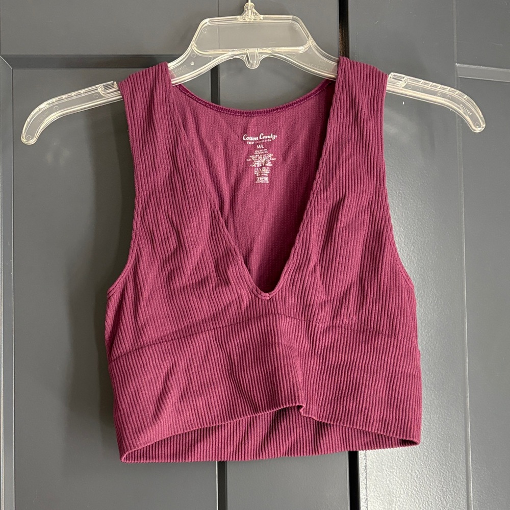 Women's Ribbed Burgundy Crop Top